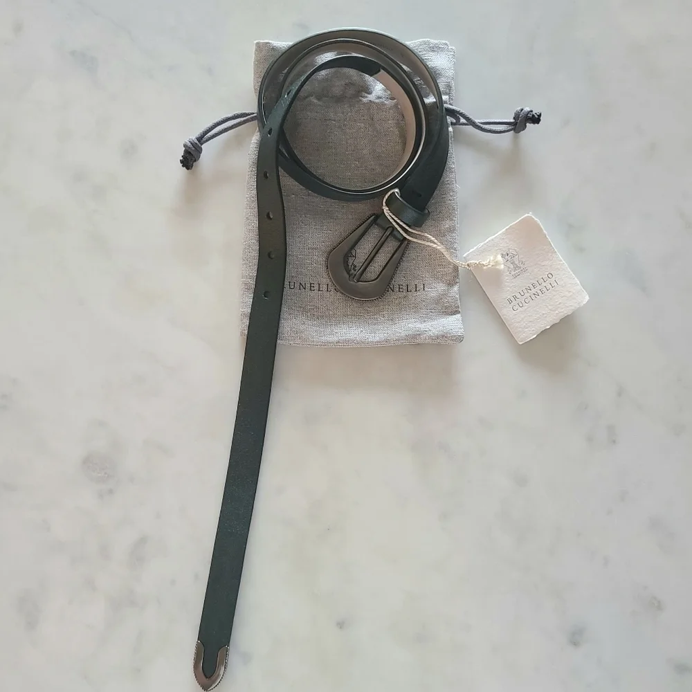 Brunello Cucinelli Leather Belt, Size Medium, Green, NWT